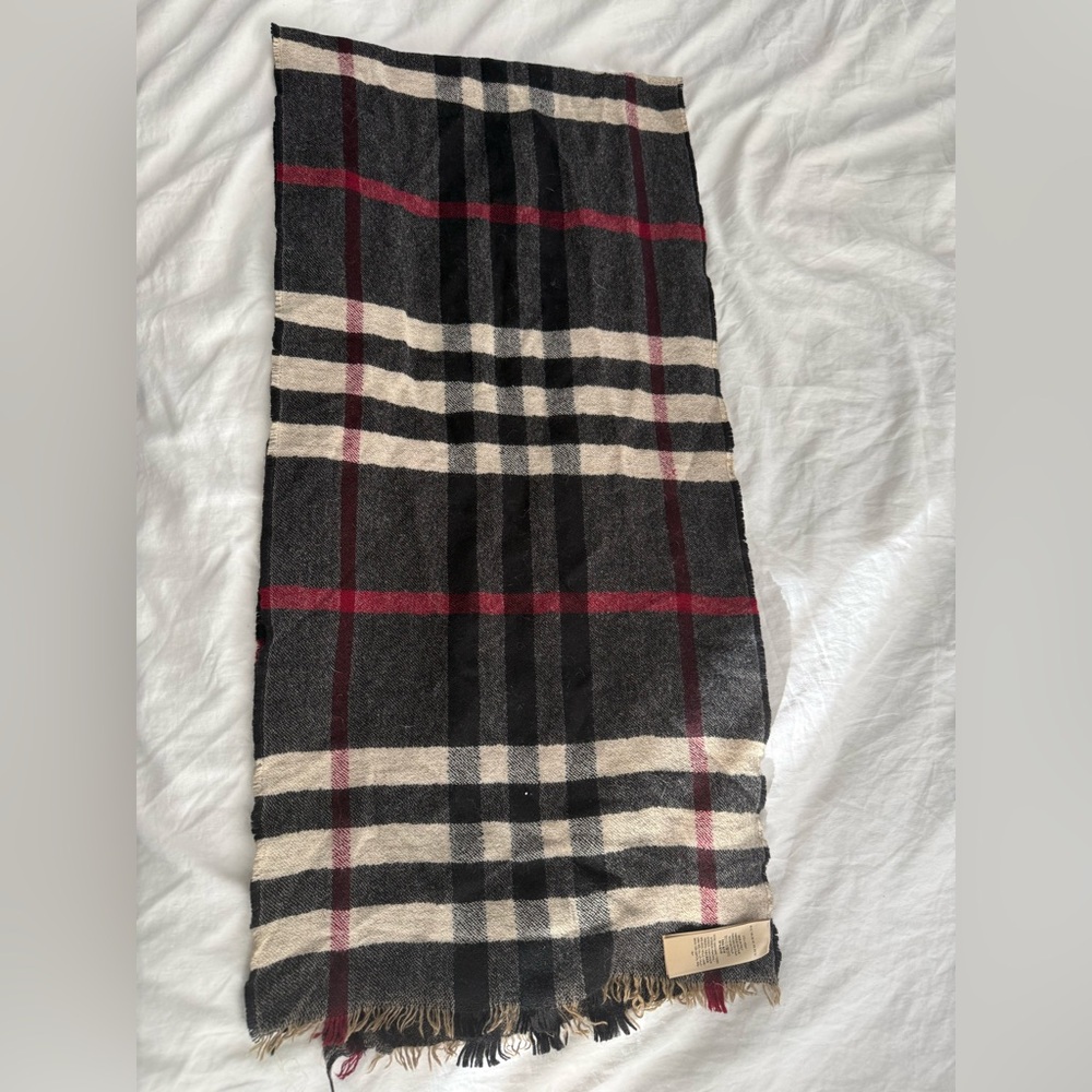 Burberry Checkered Wool Scarf in Black, Red, and Cream